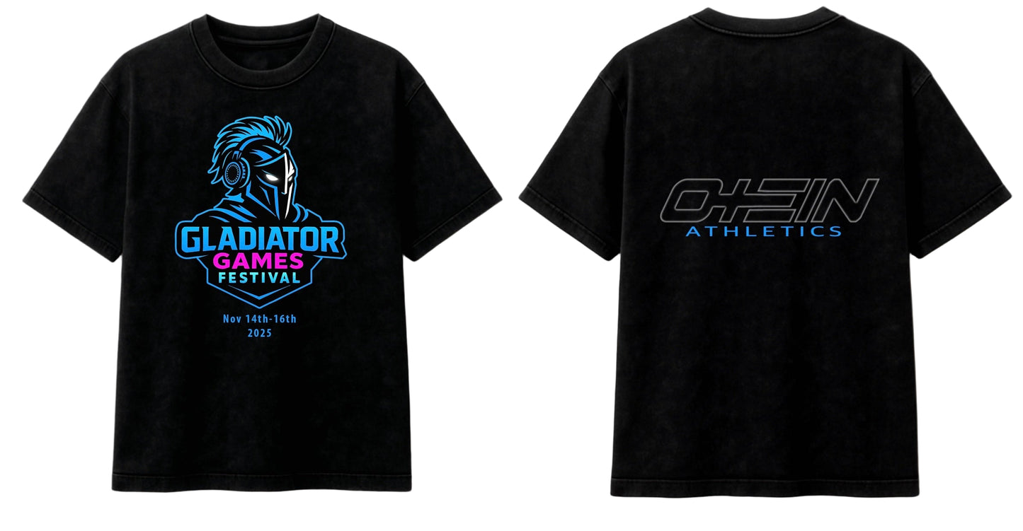 Limited-edition Gladiator Games x Otein Athletics tee — featuring a bold gladiator graphic on the front and Otein’s signature performance logo on the back. Festival-ready, athlete-approved.