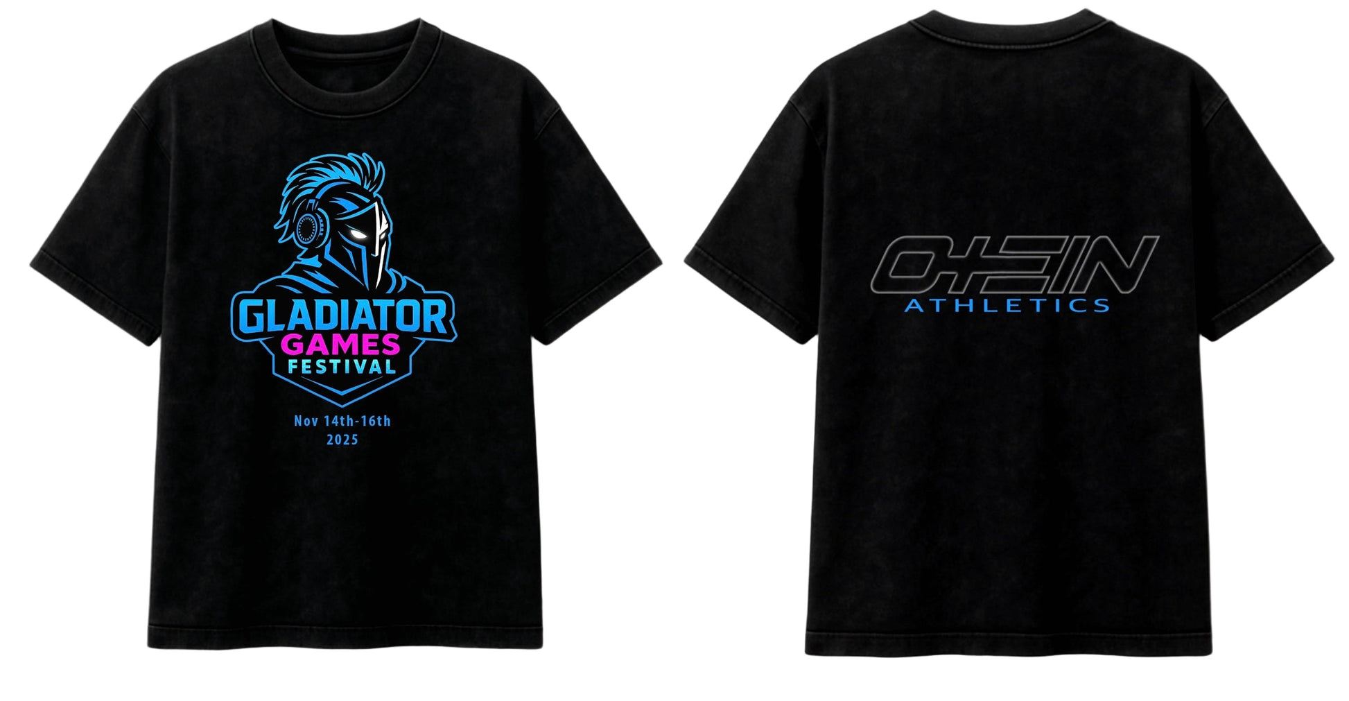 Limited-edition Gladiator Games x Otein Athletics tee — featuring a bold gladiator graphic on the front and Otein’s signature performance logo on the back. Festival-ready, athlete-approved.