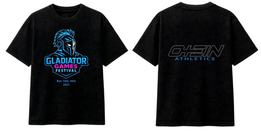 Limited-edition Gladiator Games x Otein Athletics tee — featuring a bold gladiator graphic on the front and Otein’s signature performance logo on the back. Festival-ready, athlete-approved.